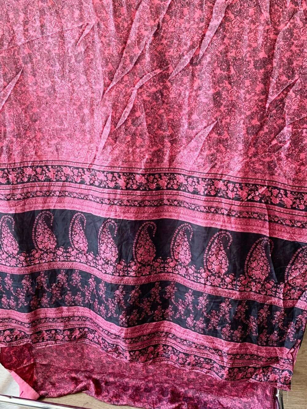 Fabric | Vintage 5yd Sari, As-Is for Crafts and Decor, Deep Pink and Black